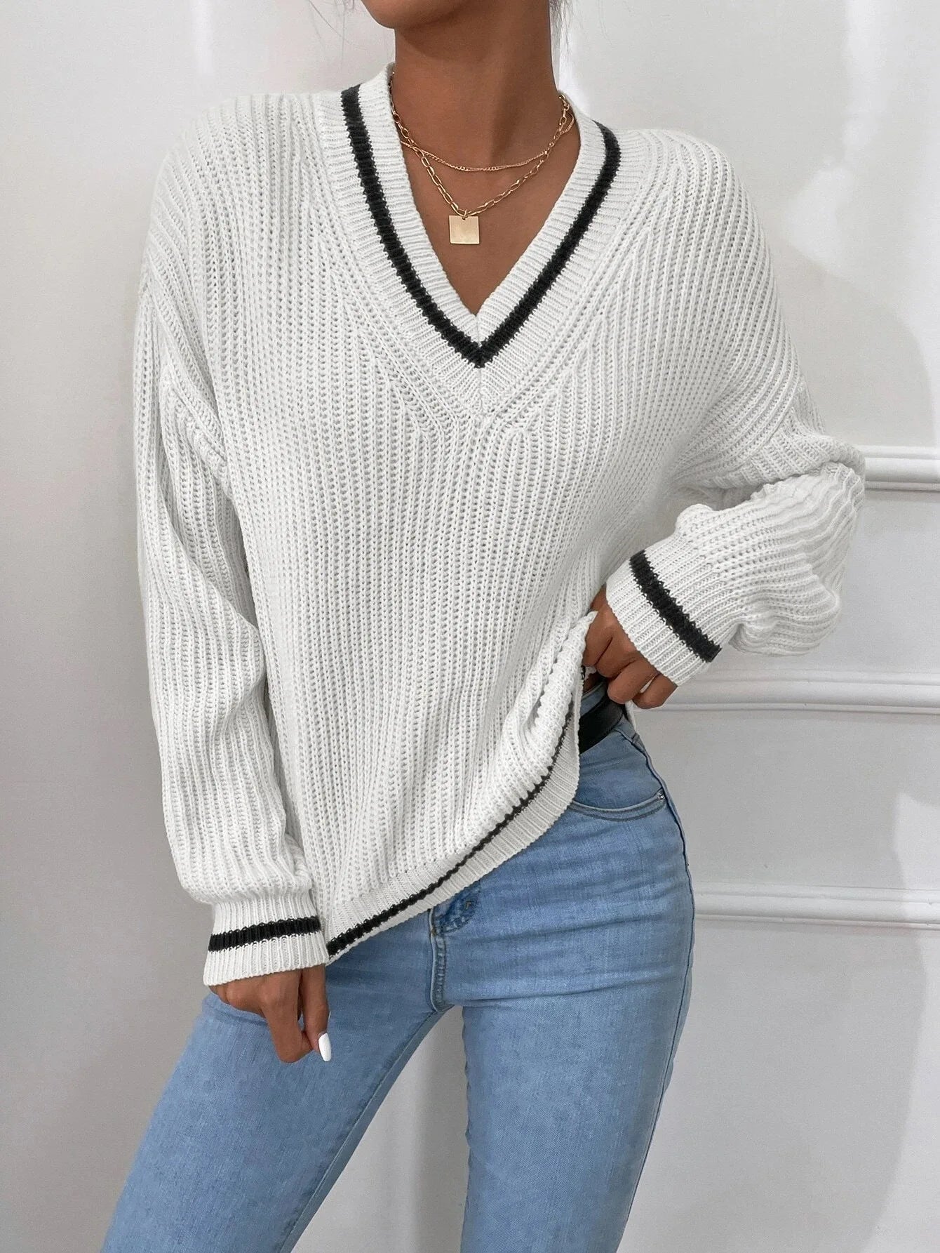 Marina | Gestreifter Waffelstrick-Pullover
