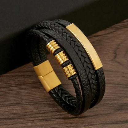 Gramado Klassiek Gevlochten Lederen Armband - Meerlaags Modeaccessoire voor Heren
