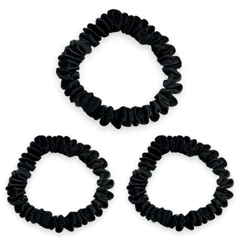 Zijden Scrunchie Mini (set van 3) - Zwart