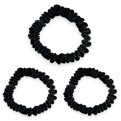 Zijden Scrunchie Mini (set van 3) - Zwart