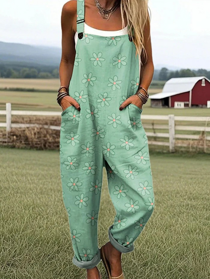 Damen Vintage Floral Weitbeiniger Jumpsuit - Komfort & Stil