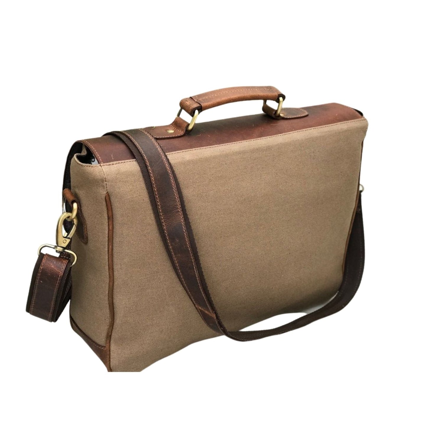 Leren laptoptas Canvas Hunter Brown