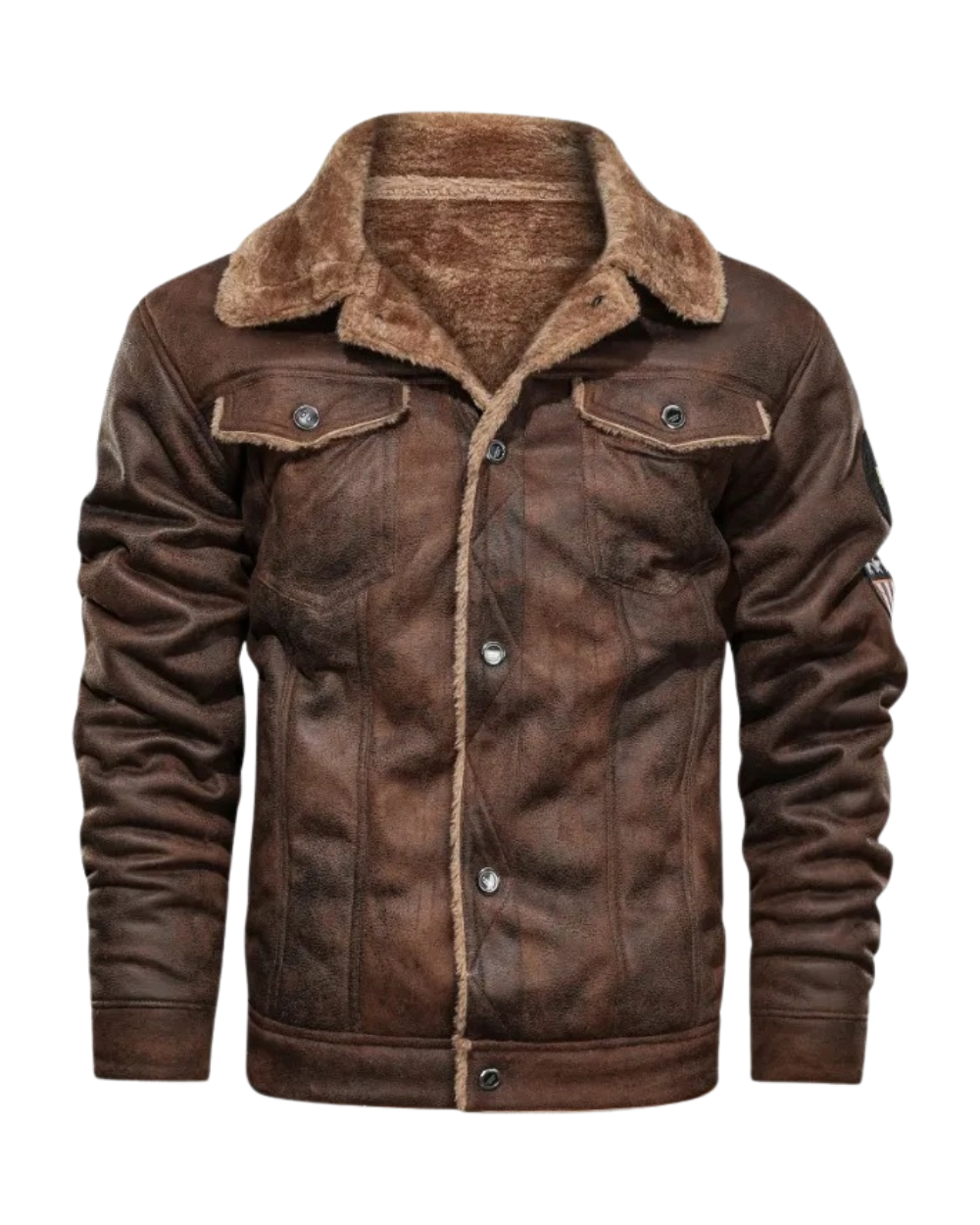 Elegante warme fleece leren jas