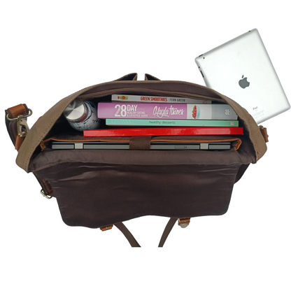 Leren laptoptas Canvas Hunter Brown
