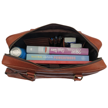 Helle Bruine Leren Laptoptas
