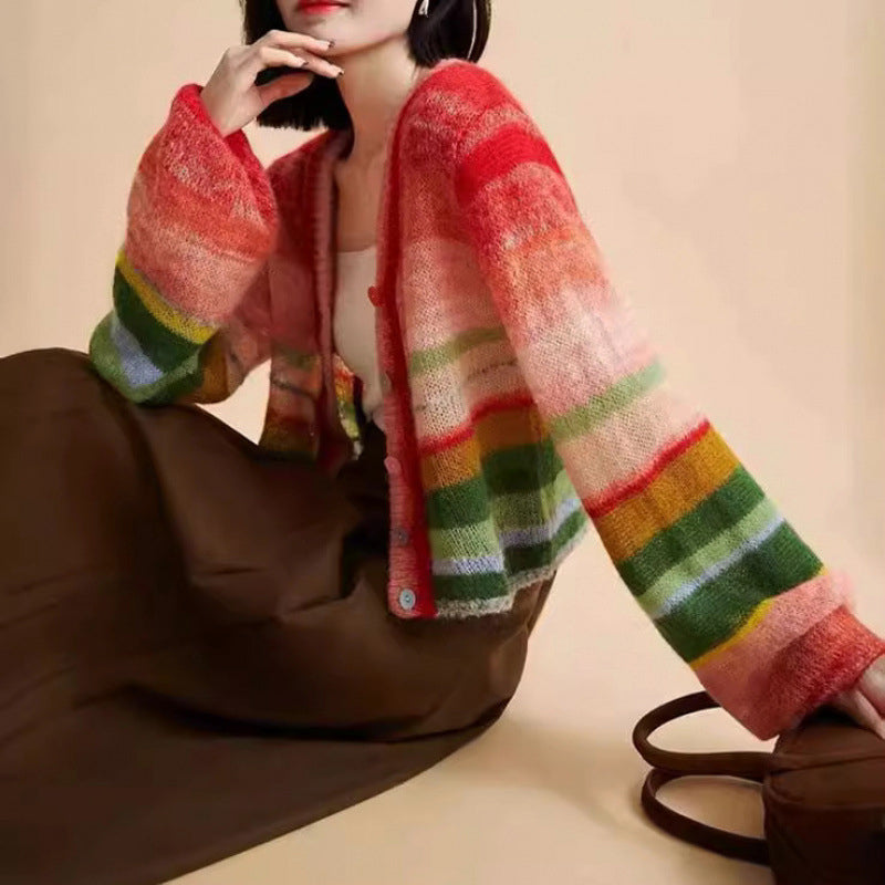 Valentina Rossi regenboog gebreid vest