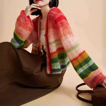 Valentina Rossi regenboog gebreid vest