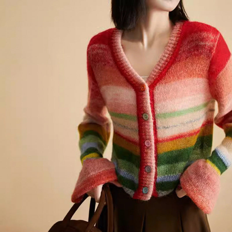 Valentina Rossi regenboog gebreid vest
