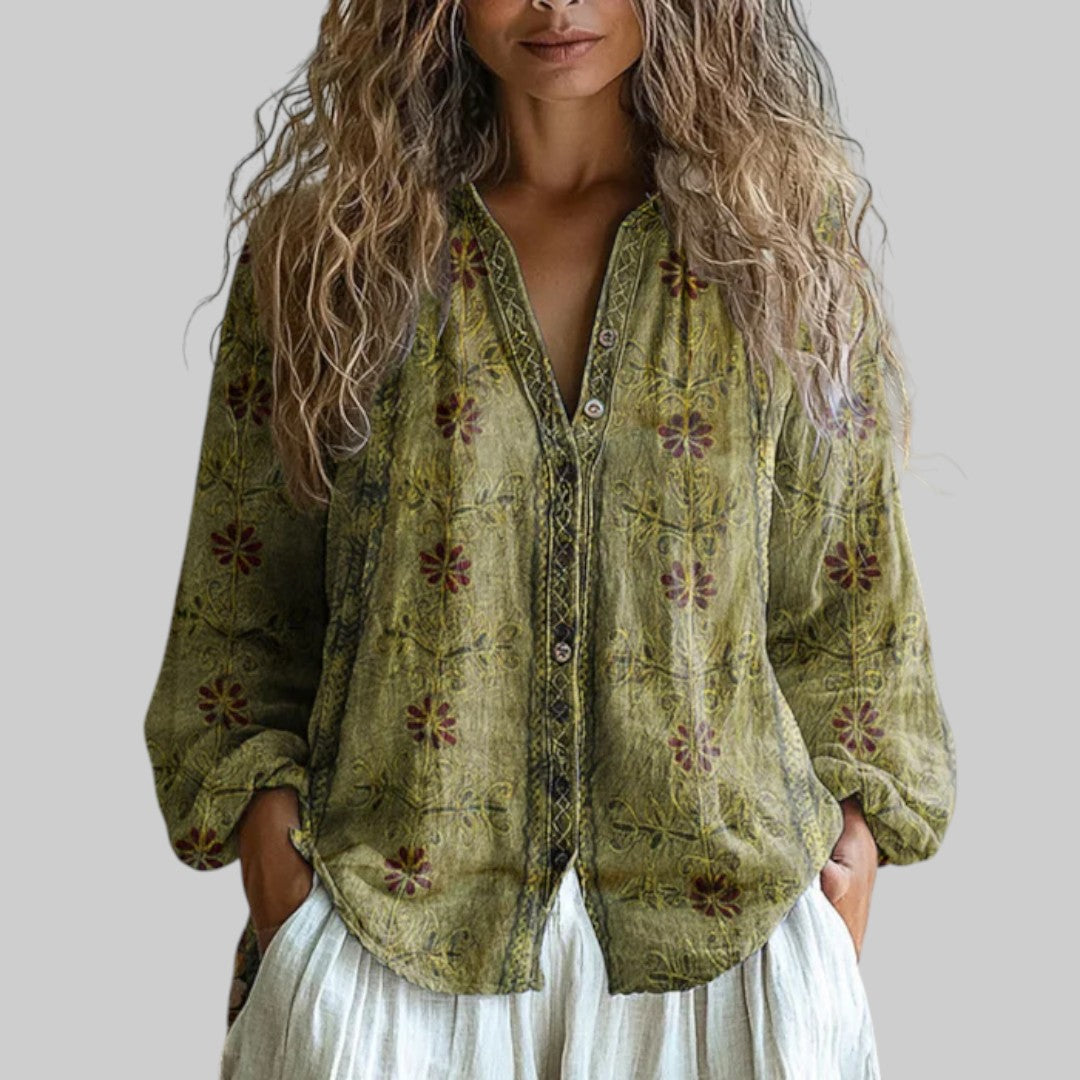 LUCIA | VINTAGE BLUSE MIT BLATTDRUCK