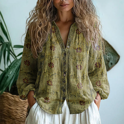 Valeria | Vintage blouse met bladprint