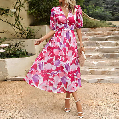 Everly - Vintage Glam Midi-jurk met lantaarnmouwen