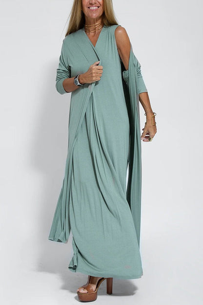 Carmela | Elegantes langes Kleid mit Strickjacke