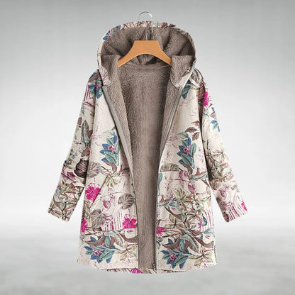 Fleur | Fleecejas met bloemenprint en capuchon