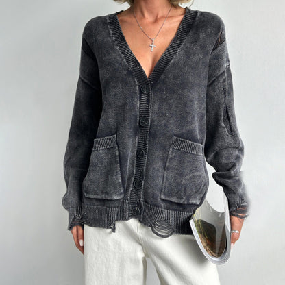 Damen V-Ausschnitt Cardigan aus Baumwollmischung