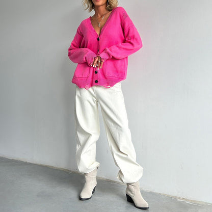 Damen V-Ausschnitt Cardigan aus Baumwollmischung