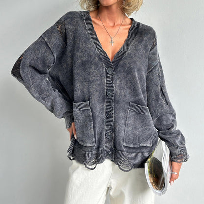 Damen V-Ausschnitt Cardigan aus Baumwollmischung
