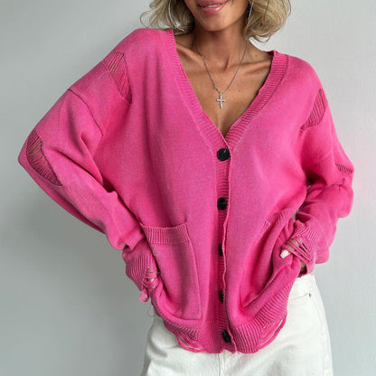 Damen V-Ausschnitt Cardigan aus Baumwollmischung