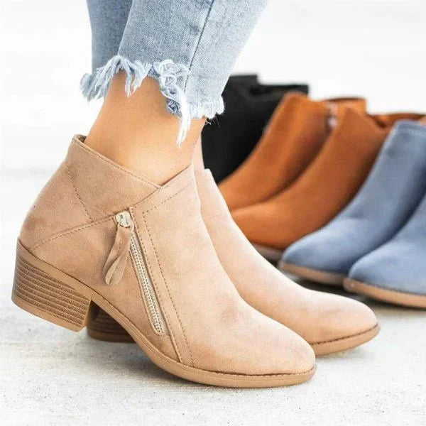 Damen Stiefeletten – Seitlicher Reißverschluss mit niedrigem Absatz