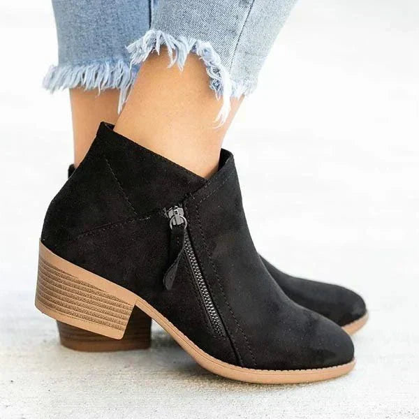 Damen Stiefeletten – Seitlicher Reißverschluss mit niedrigem Absatz