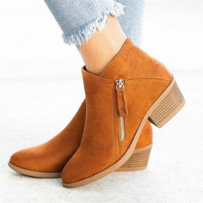 Damen Stiefeletten – Seitlicher Reißverschluss mit niedrigem Absatz