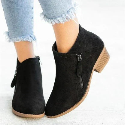 Damen Stiefeletten – Seitlicher Reißverschluss mit niedrigem Absatz