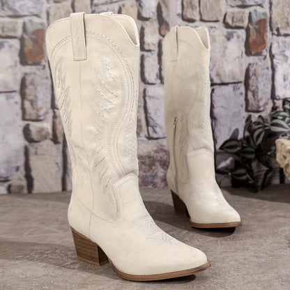 Damen-Wildleder-Cowboystiefel mit Blockabsatz