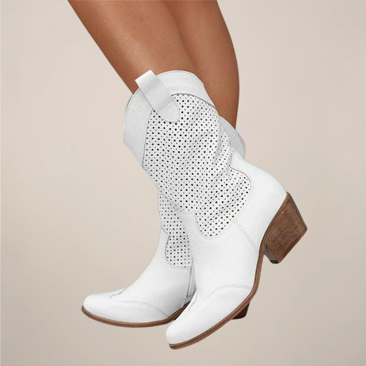 Damen-Westernstiefel mit Lochmuster – Wadenhoch