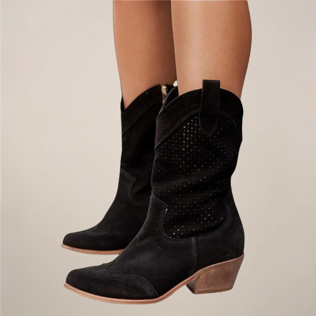 Damen-Westernstiefel mit Lochmuster – Wadenhoch