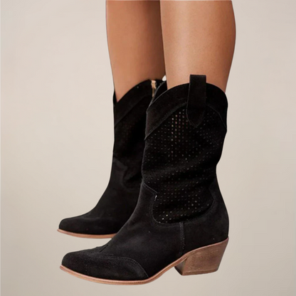 Damen-Westernstiefel mit Lochmuster – Wadenhoch