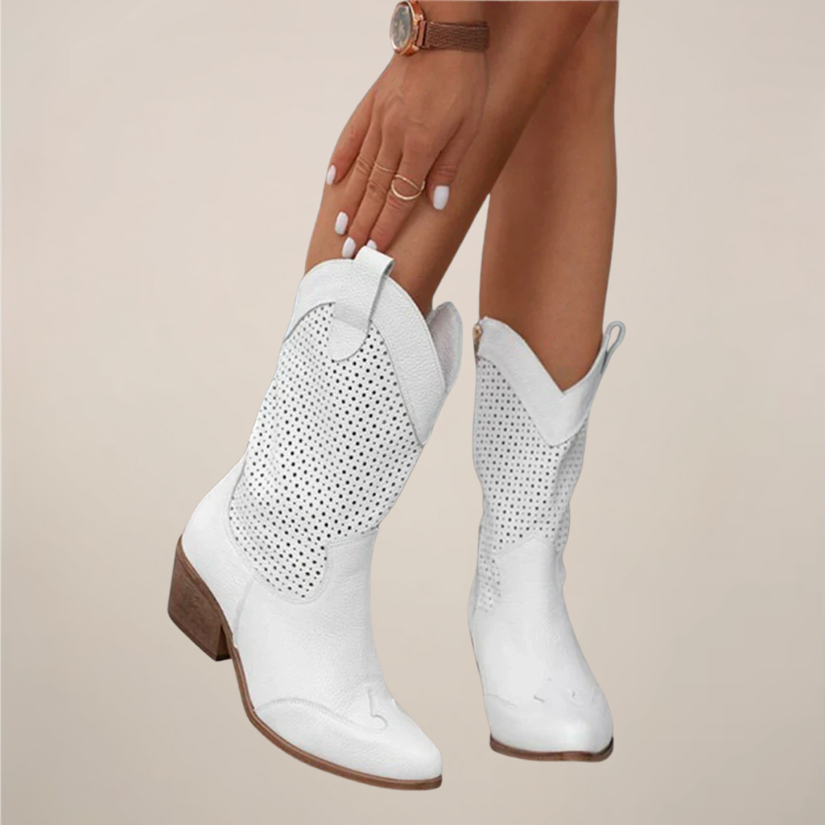 Damen-Westernstiefel mit Lochmuster – Wadenhoch