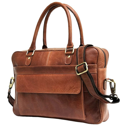 Helle Bruine Leren Laptoptas