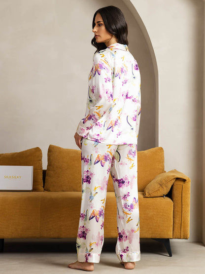 Klassieke Pyjama van Pure Zijde met Biesrand, 2-delig
