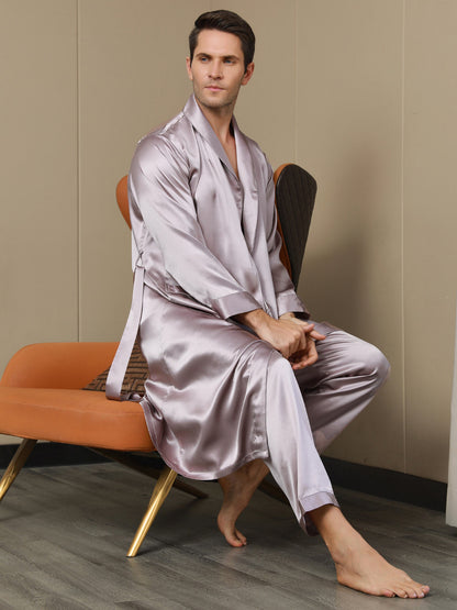 Peignoir Ceinturée à Col Revers En Pure Soie (Sans Pantalon)