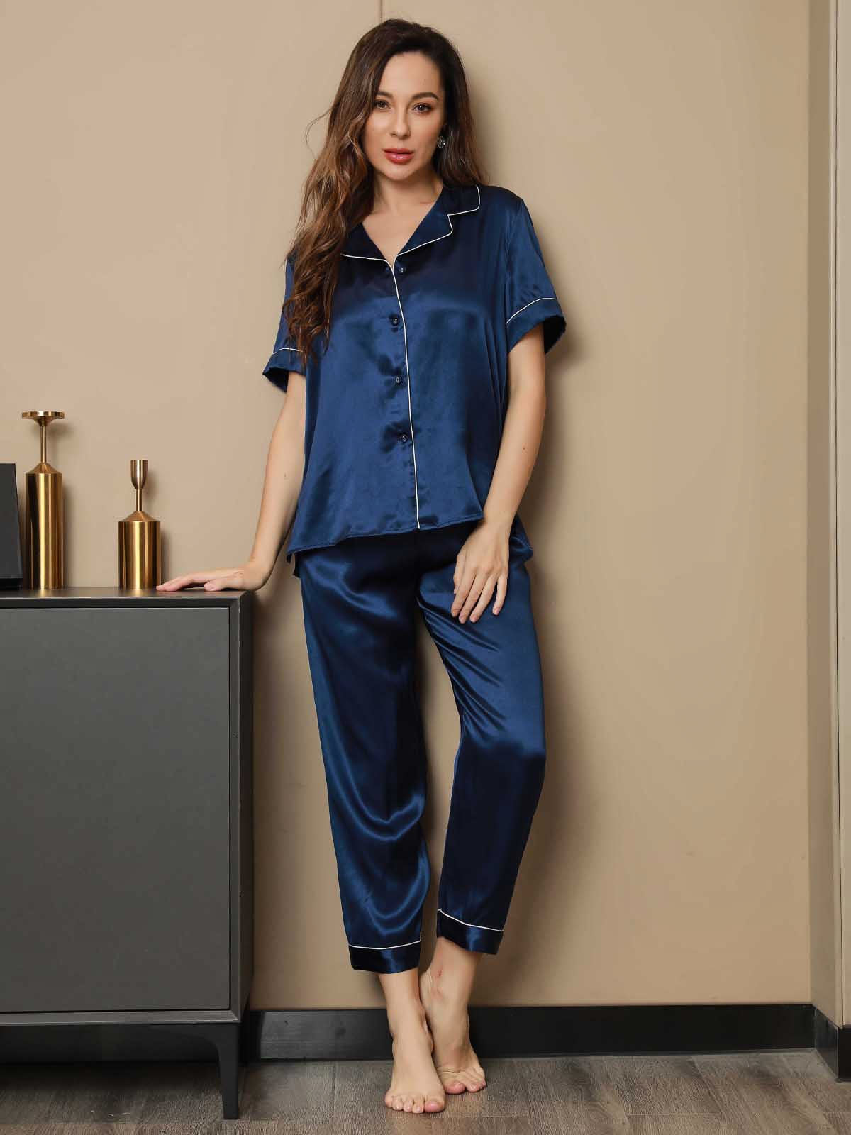 Pyjama à Manches Longues en Soie Pure 2Pcs