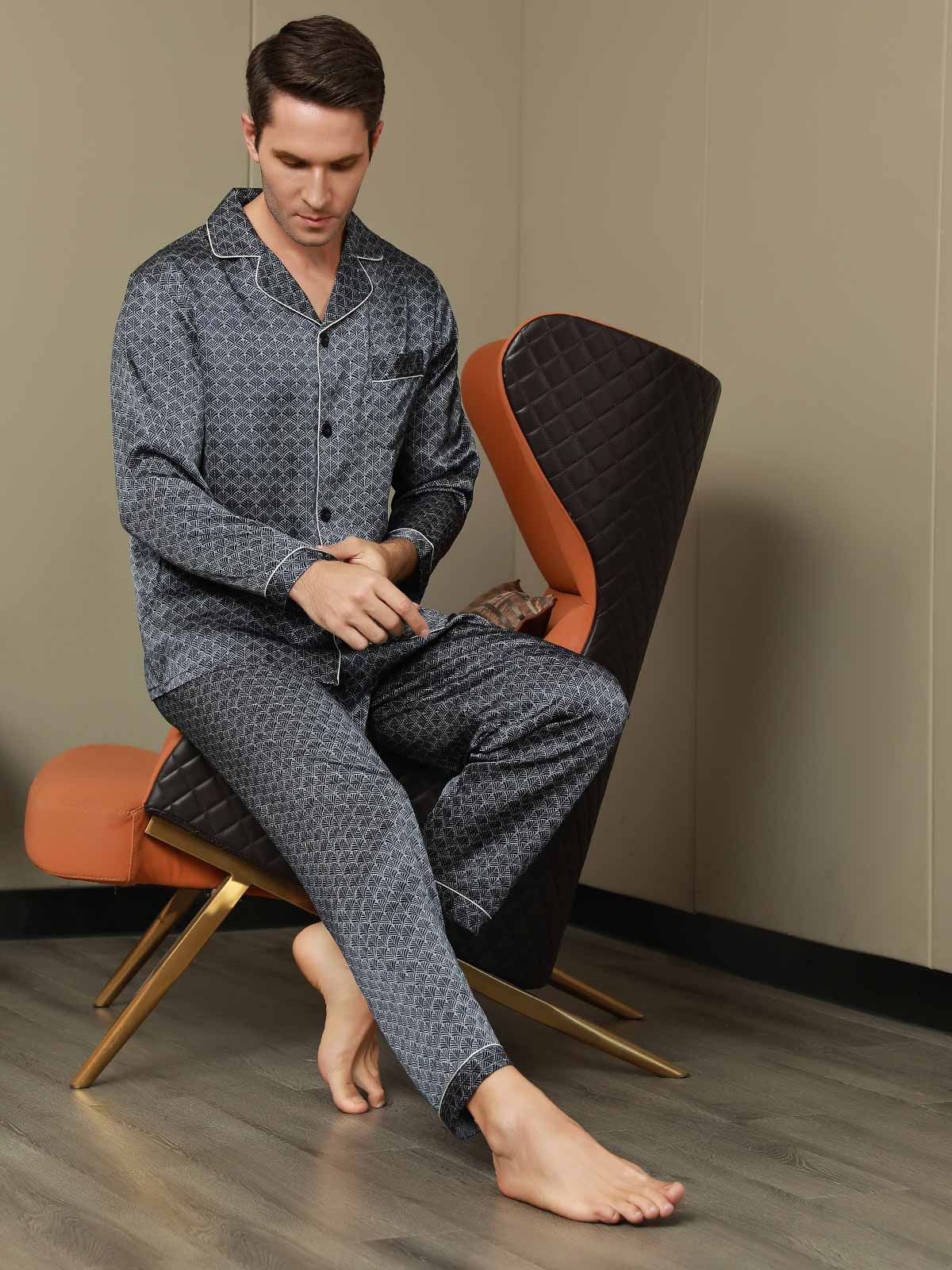 Luxe Zijden Pyjama met Print voor Heren