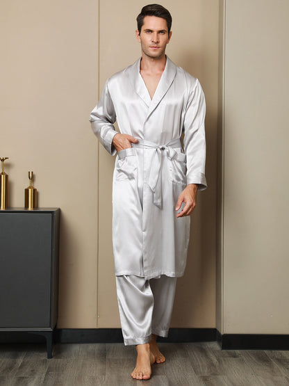 Peignoir Ceinturée à Col Revers En Pure Soie (Sans Pantalon)