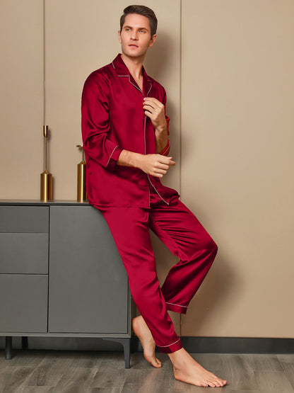 Luxe zijden pyjamaset voor heren met revers, 2-delig