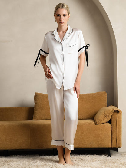 Pure Soie Courtes Manches Pantalon Pyjama Set