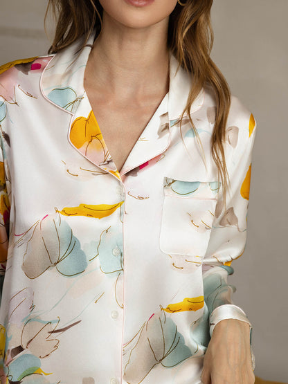 2-teiliges Damen-Pyjama-Set aus reiner Seide mit Paspelierung