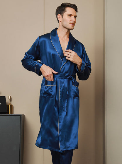 Peignoir Ceinturée à Col Revers En Pure Soie (Sans Pantalon)