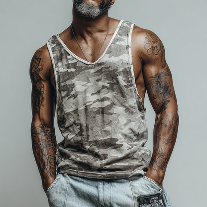 Men's Casual Camouflage Print V-Neck Tank Tops MTA1928F2X