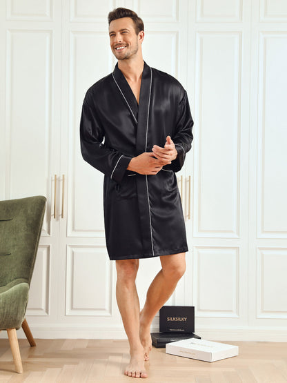 Homme Peignoirs Pure Soie Couleur Unie Vacances Ceinture
