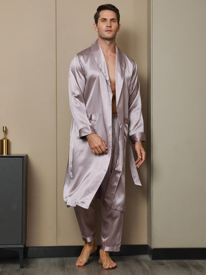 Peignoir Ceinturée à Col Revers En Pure Soie (Sans Pantalon)