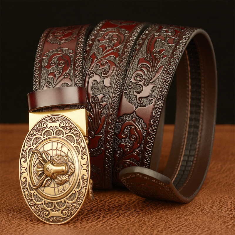 Herren Vintage Rindsleder Personalisierter Geprägter Automatik-Schnallengürtel MTA0967F5U