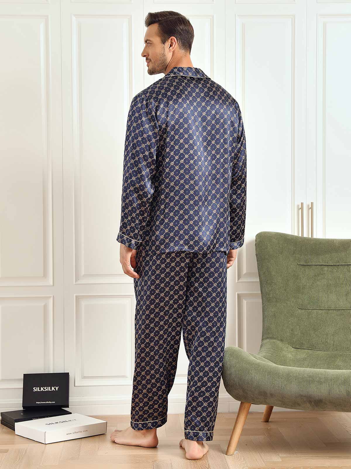 Herenpyjama met omgeslagen kraag van pure zijde