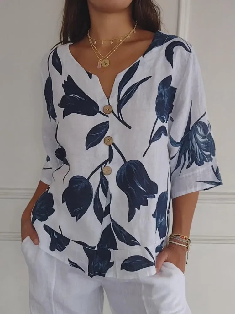 Sanne™ | Bloemenprint blouse met knoopsluiting