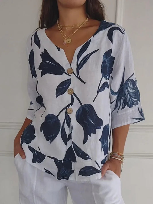 Sanne™ | Bloemenprint blouse met knoopsluiting