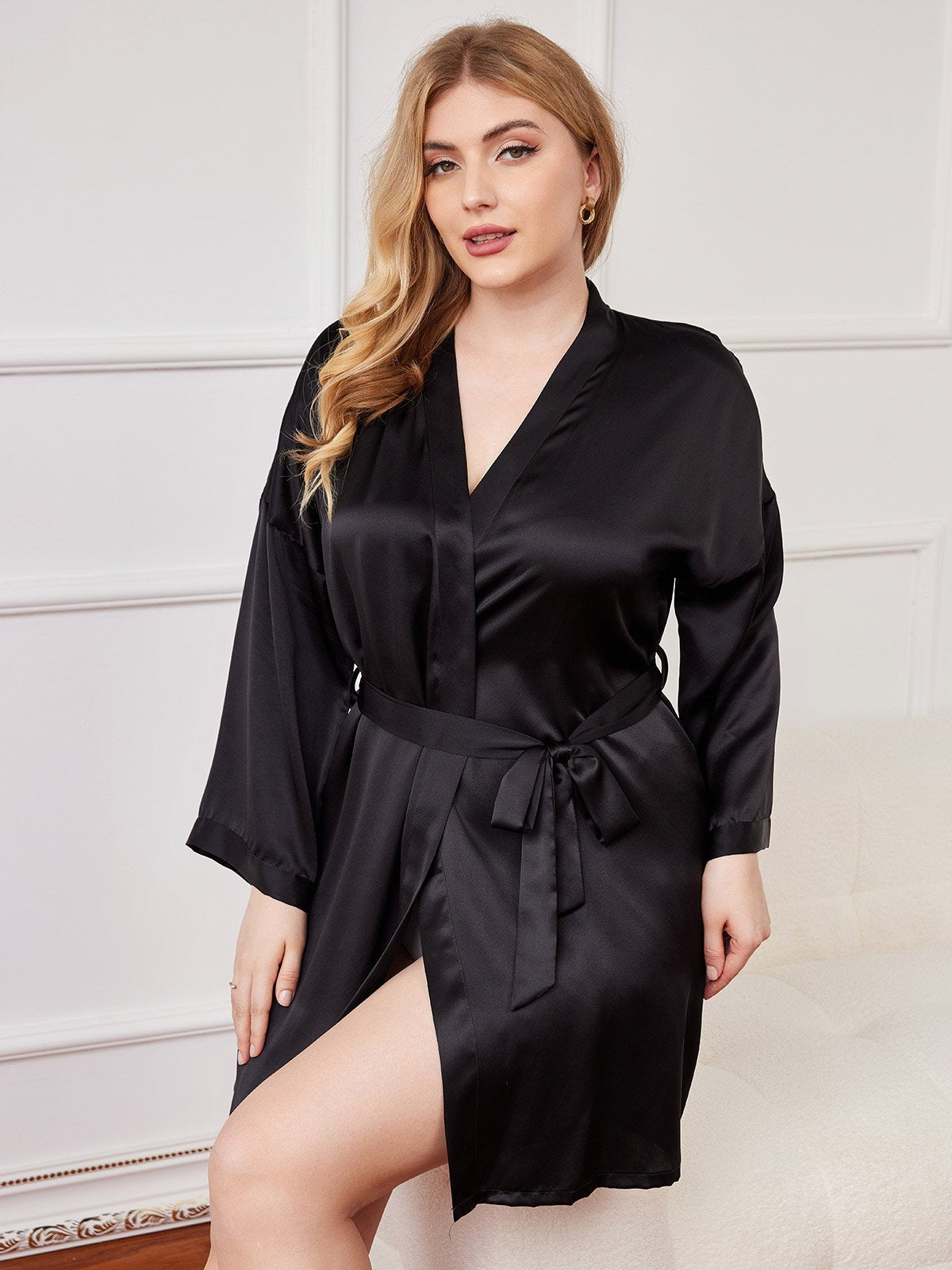 Glanzend Puur Zijden Kimono Badjas Plus Size voor Dames