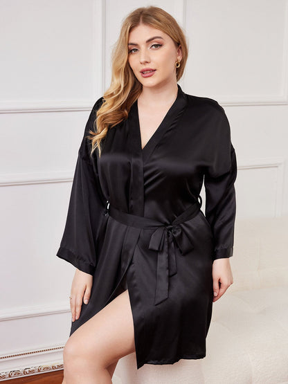 Glanzend Puur Zijden Kimono Badjas Plus Size voor Dames