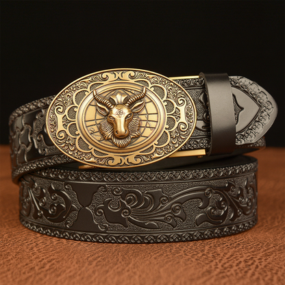 Herren Vintage Rindsleder Personalisierter Geprägter Automatik-Schnallengürtel MTA0967F5U